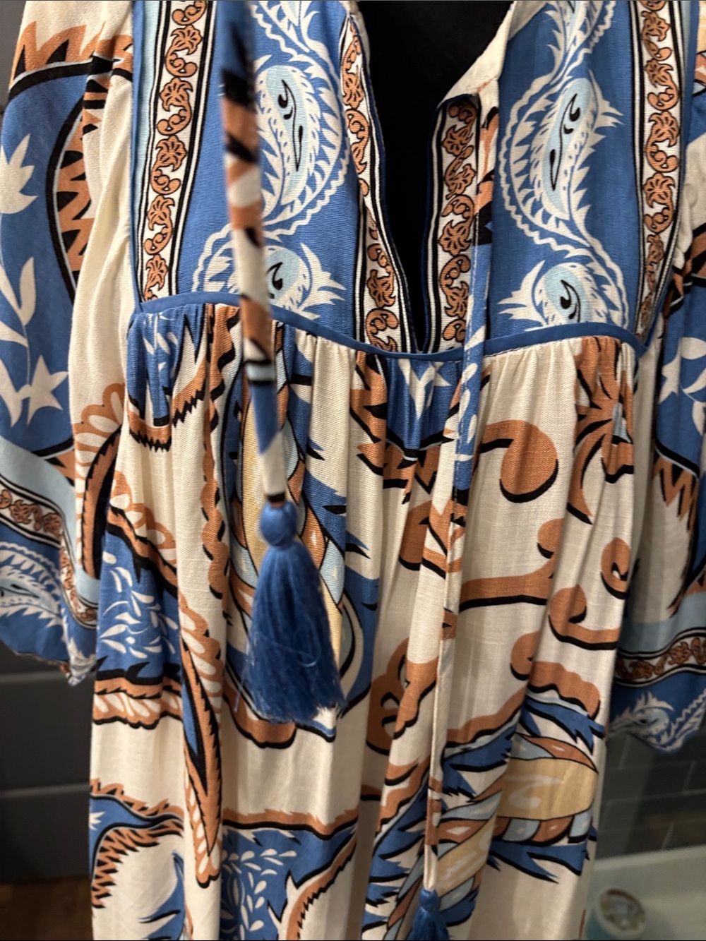 Umgee Cream, Blue & Tan Midi Dress - Picture 7 of 9